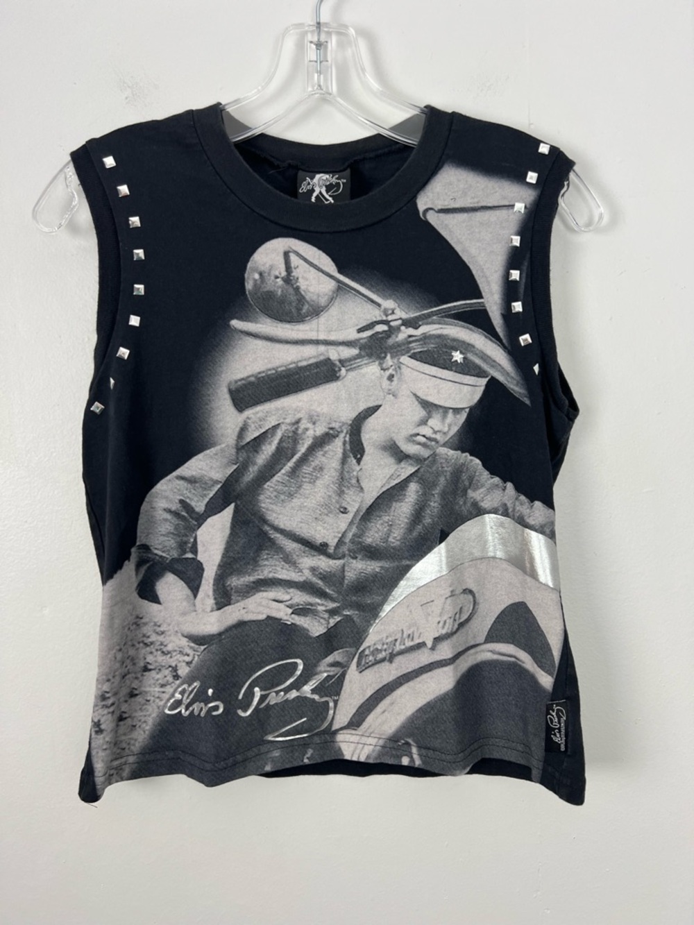 Elvis Presley Dragonfly 90s Graphic Studded Biker Victory Motorcycle Muscle Tee